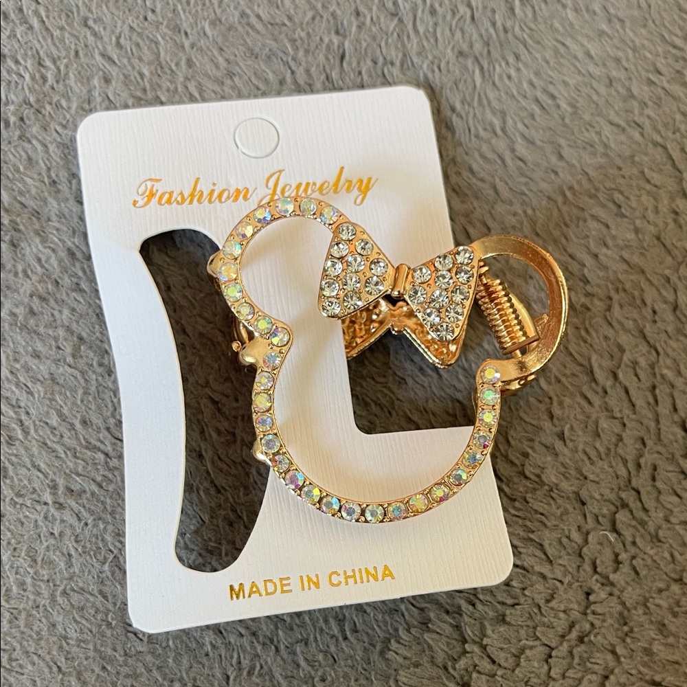 Gold Rhinestone Hair Clip Mickey Mouse Minnie, mouse NWT
